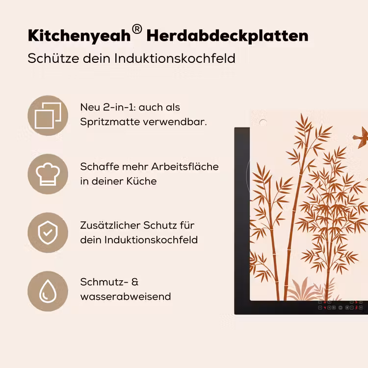Vogel - Boom - Tropisch - Minimalistisch - Bruin Inductie beschemer met haakjes klein -ky-usp-de