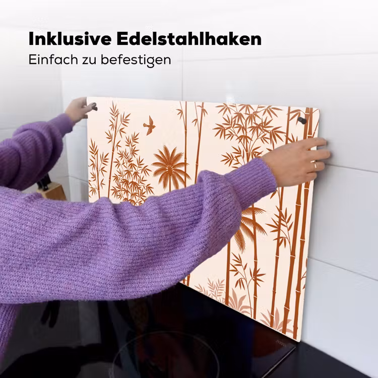 Vogel - Boom - Tropisch - Minimalistisch - Bruin Inductie beschemer met haakjes klein -ky-ophangen-de