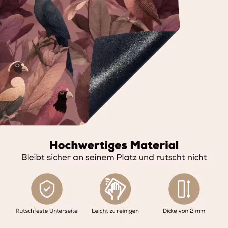 2-in-1 Herdabdeckplatte & Spritzschutz - Vögel - Blätter - Rosa - Vogels - Bladeren - Roze Inductie beschemer met haakjes klein 777