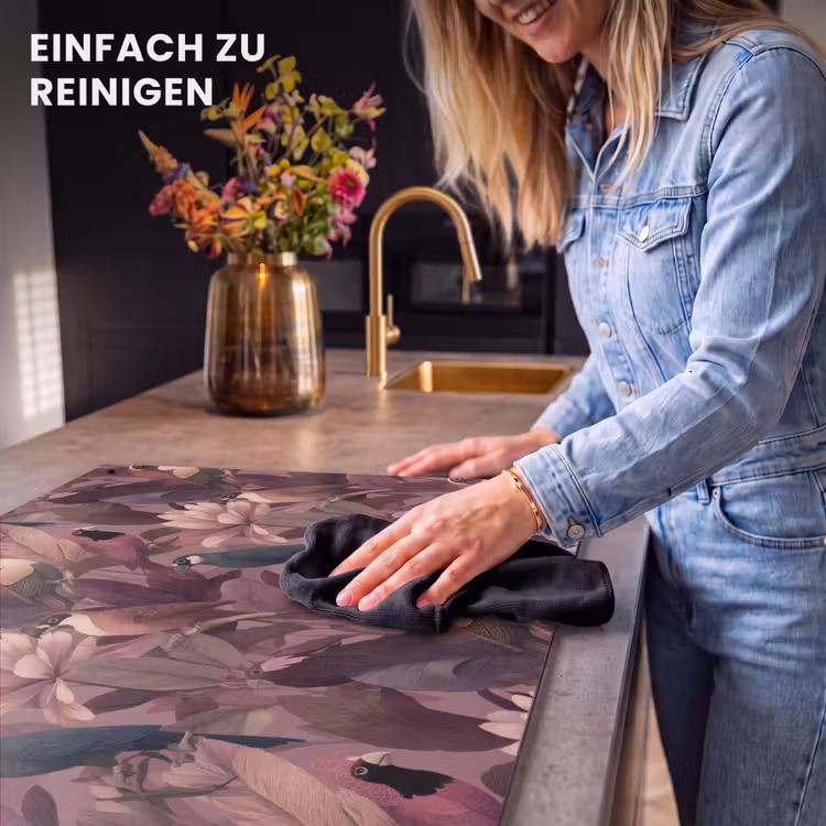 2-in-1 Herdabdeckplatte & Spritzschutz - Vögel - Blätter - Rosa - Vogels - Bladeren - Roze Inductie beschemer met haakjes klein 777