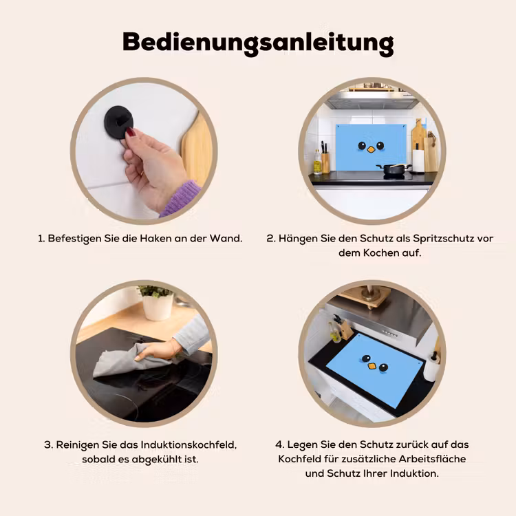 2-in-1 Herdabdeckplatte & Spritzschutz - Vogel - Blau - Einfach - Vogel - Blauw - Eenvoudig Inductie beschemer met haakjes klein