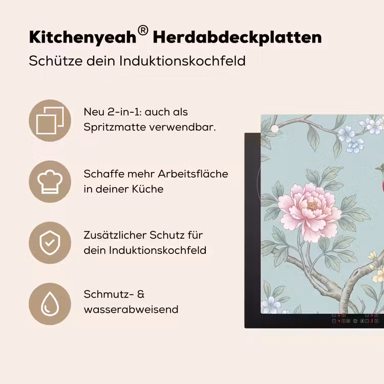 Vogel - Bloemen - Kleurrijk Inductie beschemer met haakjes klein -ky-usp-de