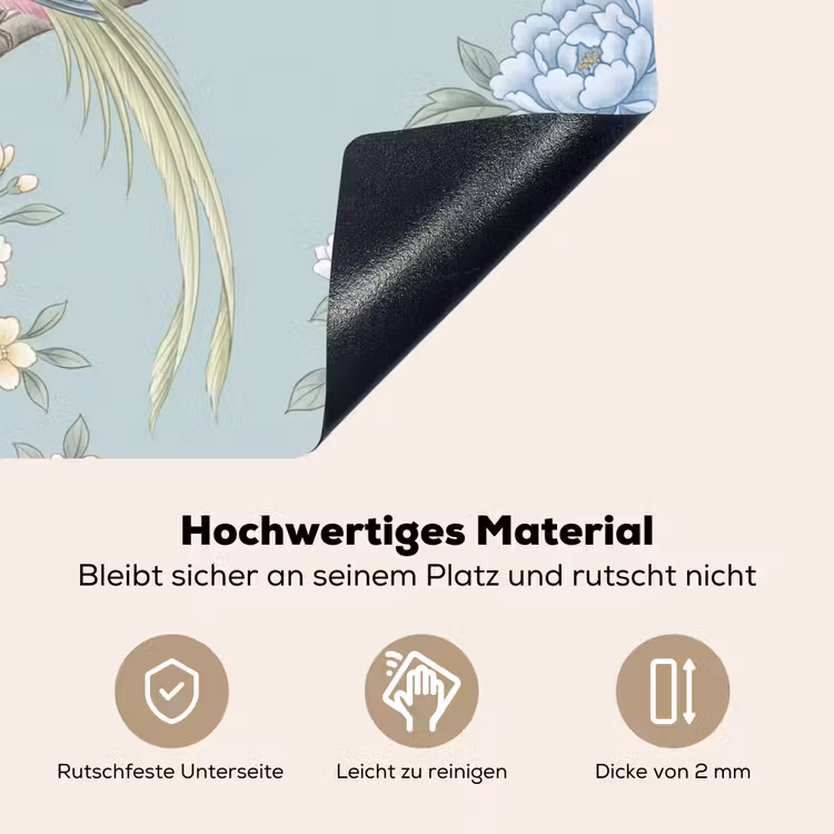 Vogel - Bloemen - Kleurrijk Inductie beschemer met haakjes klein -ky-onderkant-de