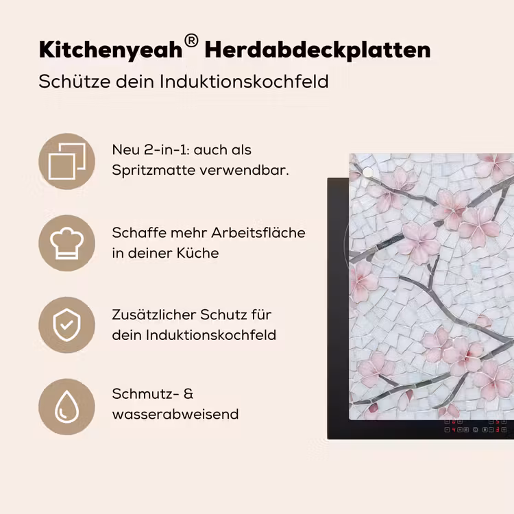 Vogel - Bloemen - Natuur - Mozaïek - Roze Inductie beschemer met haakjes klein -ky-usp-de