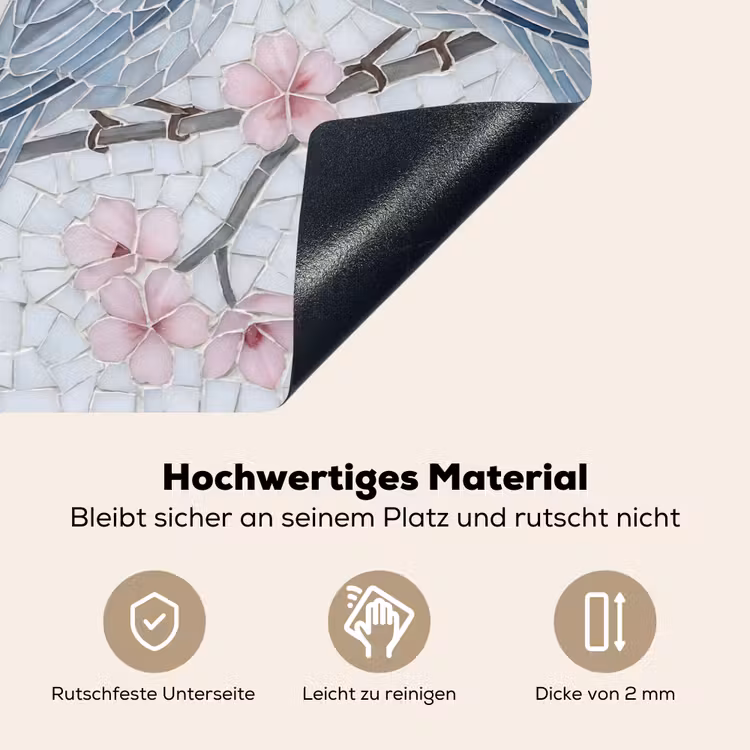 Vogel - Bloemen - Natuur - Mozaïek - Roze Inductie beschemer met haakjes klein -ky-onderkant-de