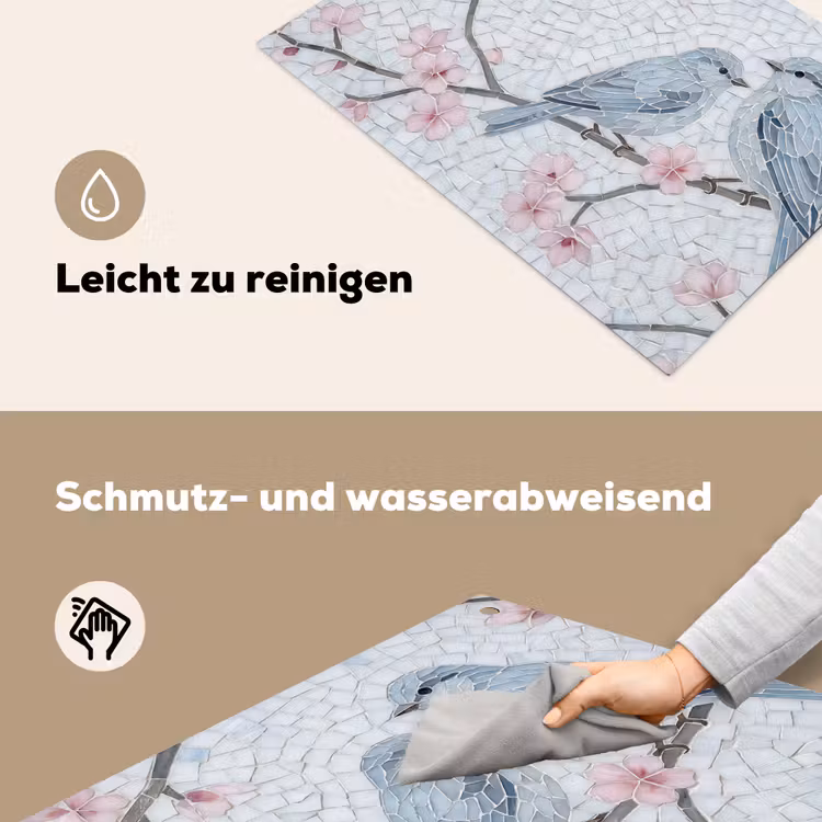 Vogel - Bloemen - Natuur - Mozaïek - Roze Inductie beschemer met haakjes klein -ky-schoon-de