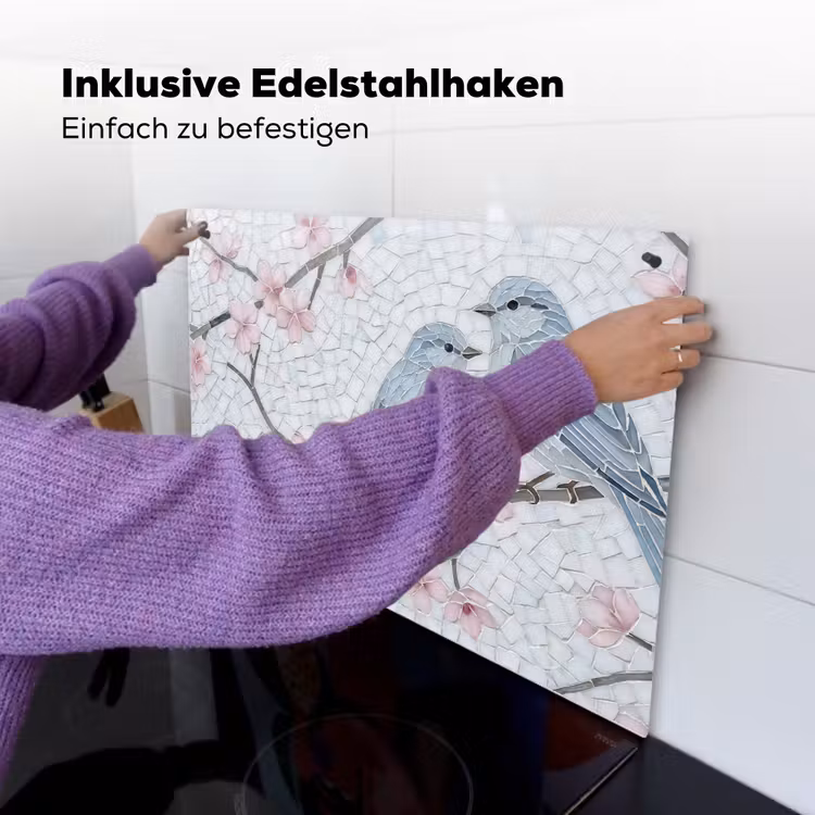 Vogel - Bloemen - Natuur - Mozaïek - Roze Inductie beschemer met haakjes klein -ky-ophangen-de