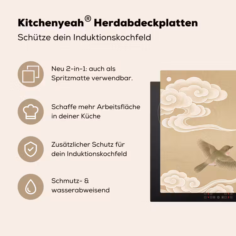 Vogels - Vliegen - Beige Inductie beschemer met haakjes klein -ky-usp-de