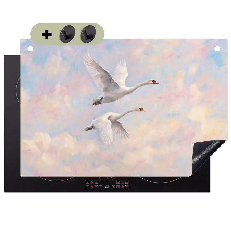 Vogel - Vliegend - Lucht - Modern - Pastel Inductie beschemer met haakjes klein -3d
