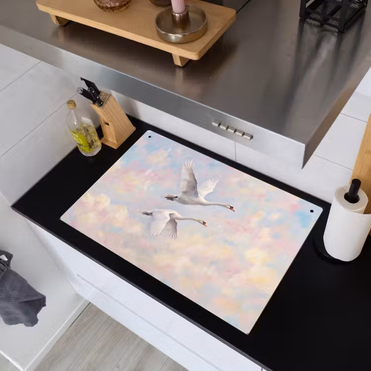 Vogel - Vliegend - Lucht - Modern - Pastel Inductie beschemer met haakjes klein -sfeer1