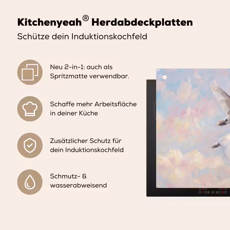 Vogel - Vliegend - Lucht - Modern - Pastel Inductie beschemer met haakjes klein -ky-usp-de