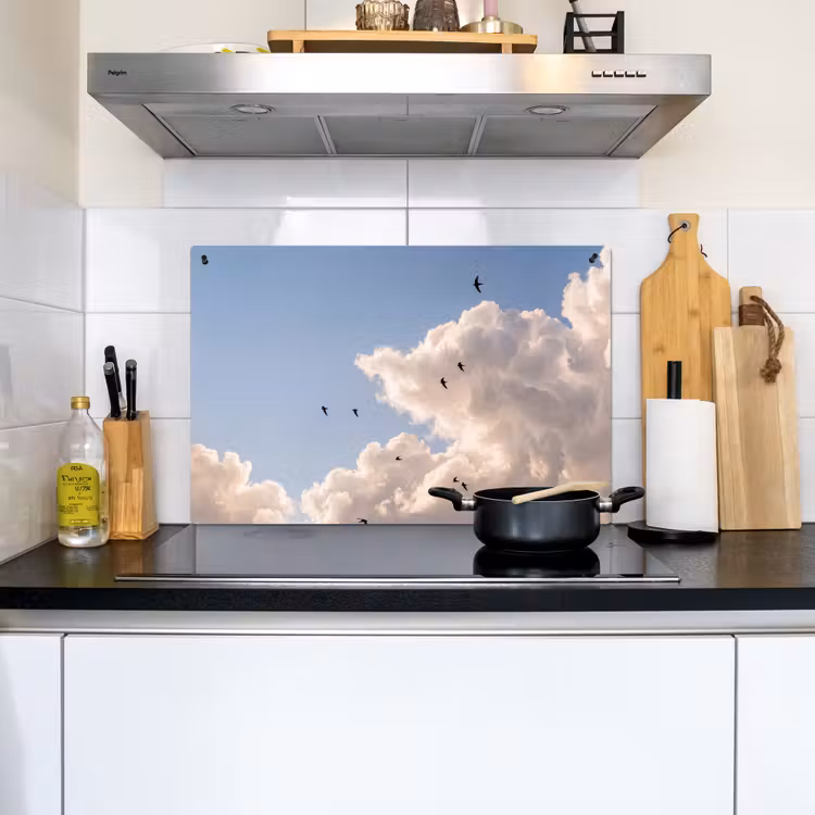 Vogel - Vlucht - Wolken - Natuur - Blauw Inductie beschemer met haakjes klein -sfeer2