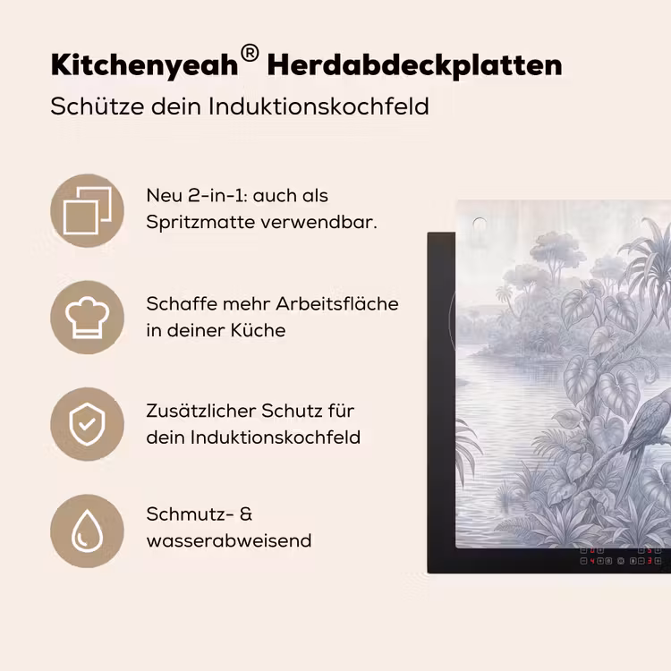 Vogel - Rivier - Tropisch - Illustratie - Blauw Inductie beschemer met haakjes klein -ky-usp-de