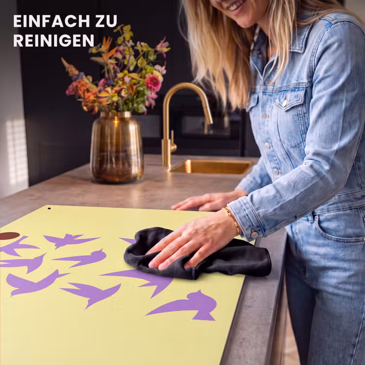 2-in-1 Herdabdeckplatte & Spritzschutz - Vögel - Kreis - Gelb - Bewegung — 5