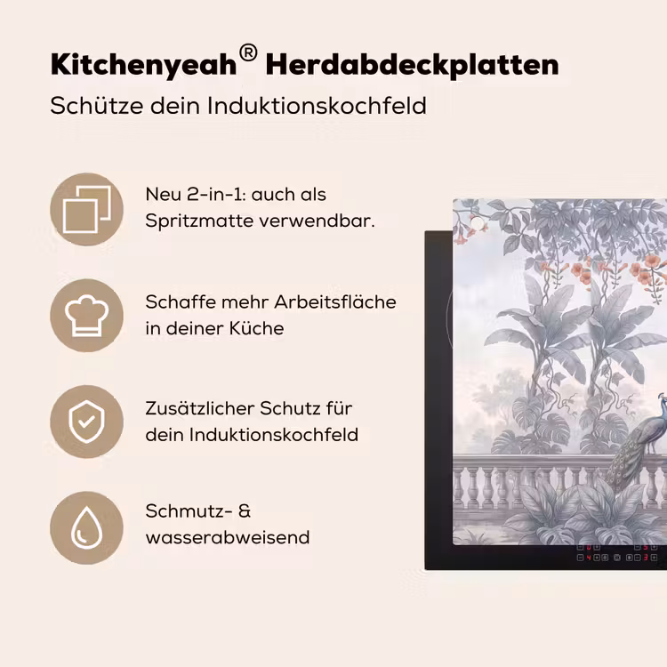 Vogel - Pauw - Architectuur - Klassiek - Groen Inductie beschemer met haakjes klein -ky-usp-de