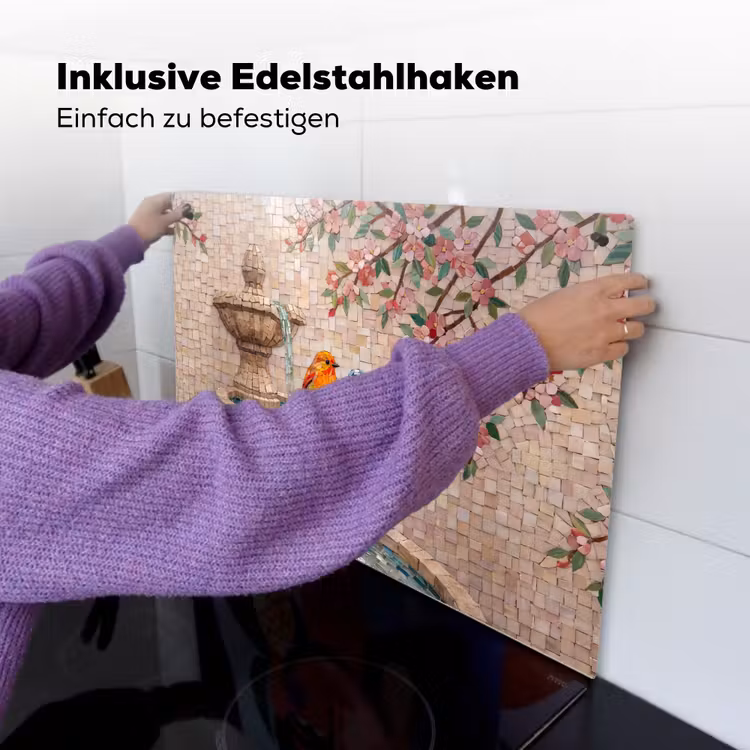 Vogel - fontein - mozaiek - kleurrijk - dieren Inductie beschemer met haakjes klein -ky-ophangen-de