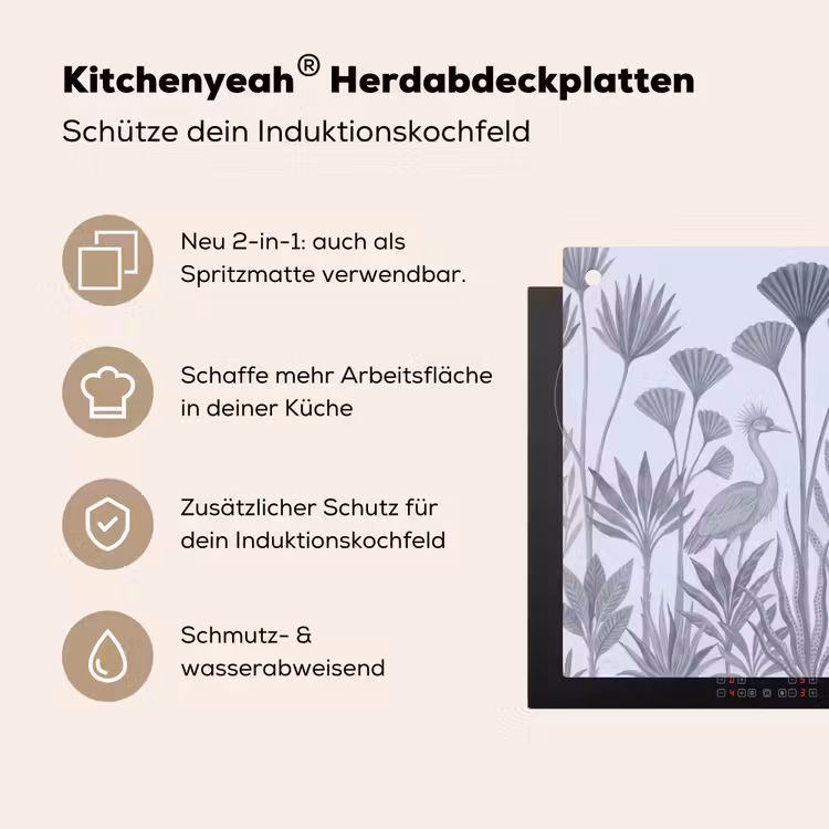 Vogel - Tropisch - Illustratie - Blauwgrijs - Natuur Inductie beschemer met haakjes klein -ky-usp-de