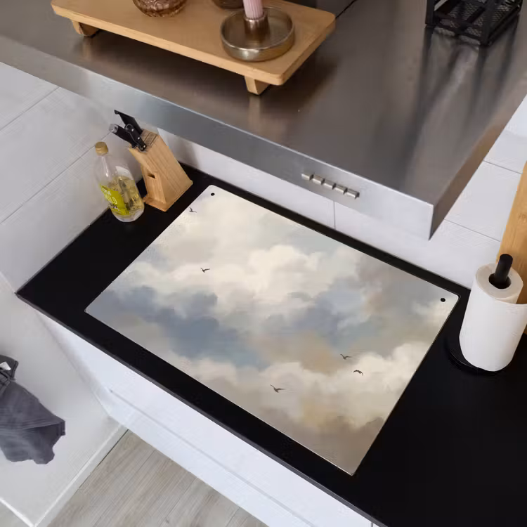 Vogel - Wolken - Natuur - Modern - Grijs Inductie beschemer met haakjes klein -sfeer1