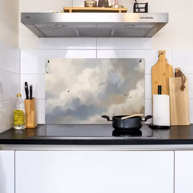 Vogel - Wolken - Natuur - Modern - Grijs Inductie beschemer met haakjes klein -sfeer2