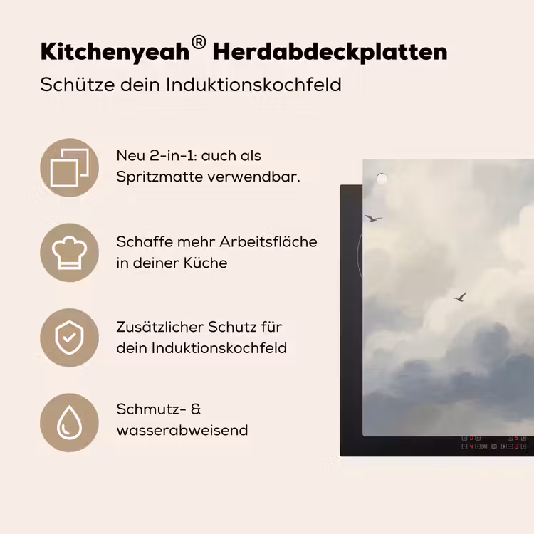 Vogel - Wolken - Natuur - Modern - Grijs Inductie beschemer met haakjes klein -ky-usp-de