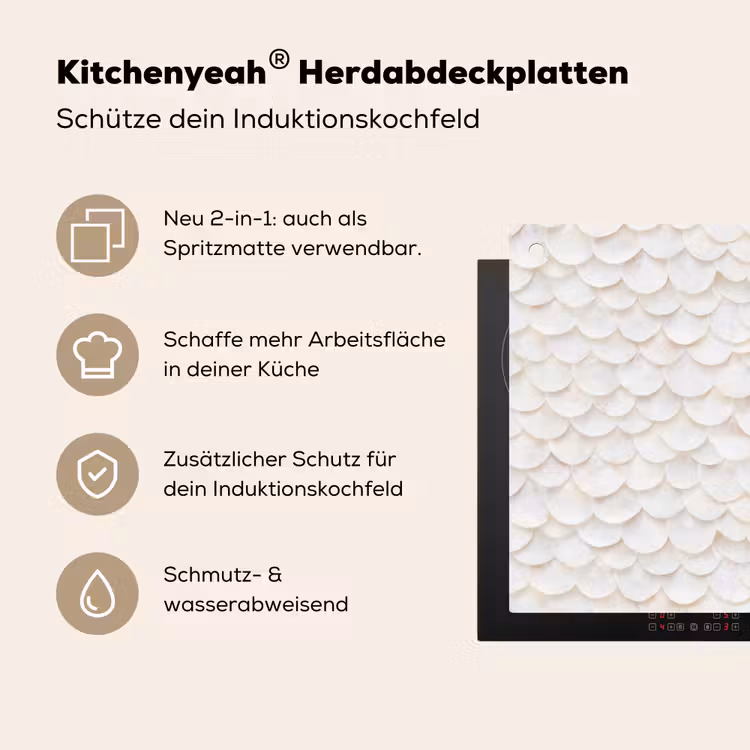 Schubben - Wit - Elegant Inductie beschemer met haakjes klein 777 -ky-usp-de