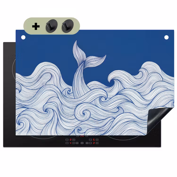 Walvis - Staart - Golven - Lijntekening - Blauw Inductie beschemer met haakjes klein -3d