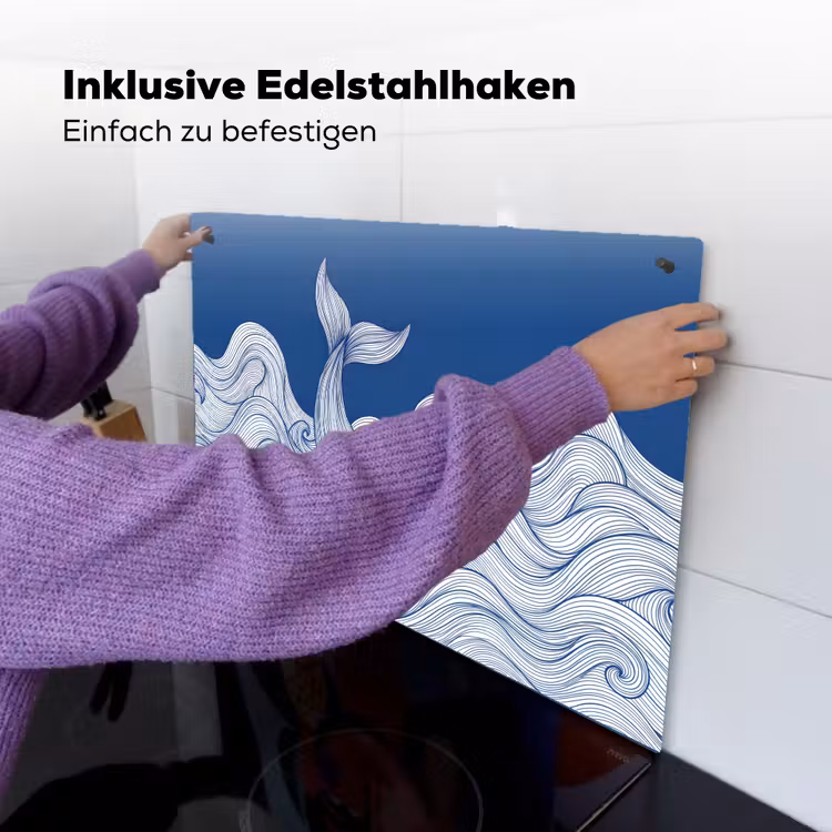 Walvis - Staart - Golven - Lijntekening - Blauw Inductie beschemer met haakjes klein -ky-ophangen-de