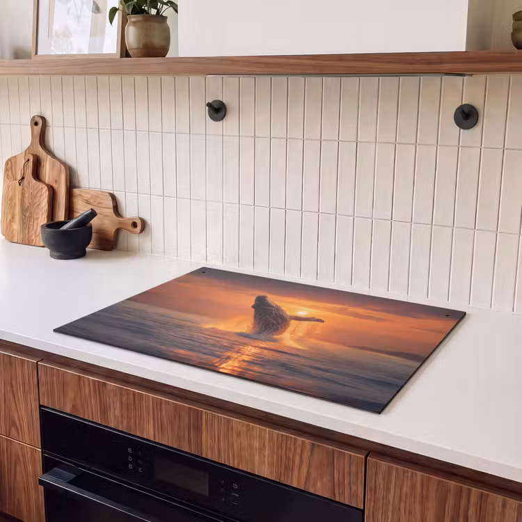 2-in-1 Herdabdeckplatte & Spritzschutz - Wal - Sonne - Meer - Walvis - Zon - Zee Inductie beschemer met haakjes klein