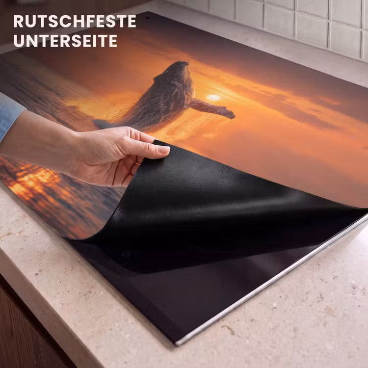 2-in-1 Herdabdeckplatte & Spritzschutz - Wal - Sonne - Meer - Walvis - Zon - Zee Inductie beschemer met haakjes klein