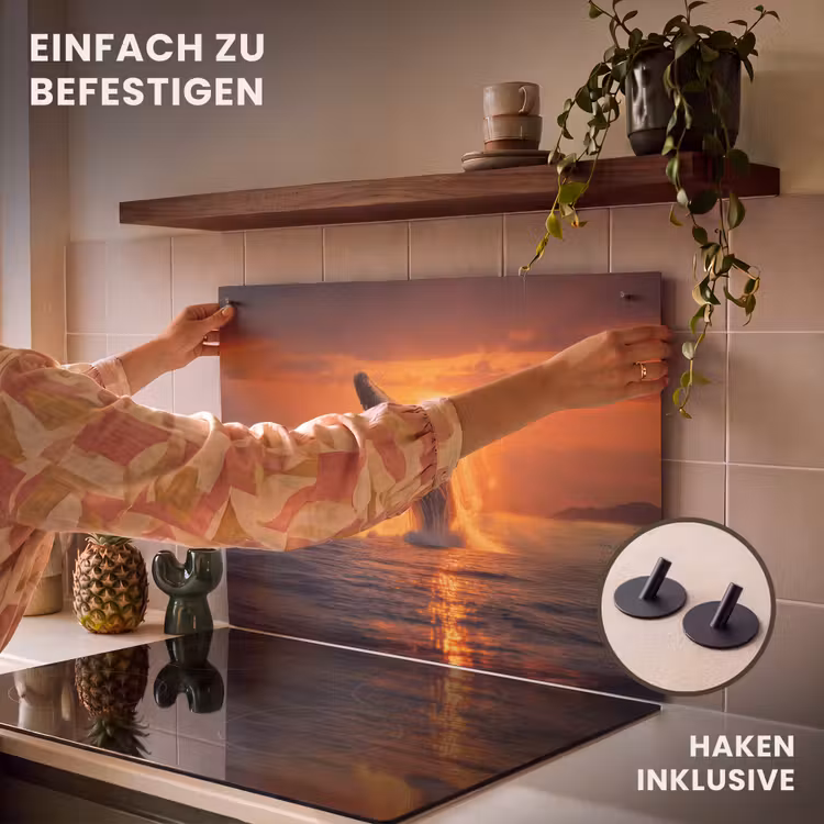 2-in-1 Herdabdeckplatte & Spritzschutz - Wal - Sonne - Meer - Walvis - Zon - Zee Inductie beschemer met haakjes klein