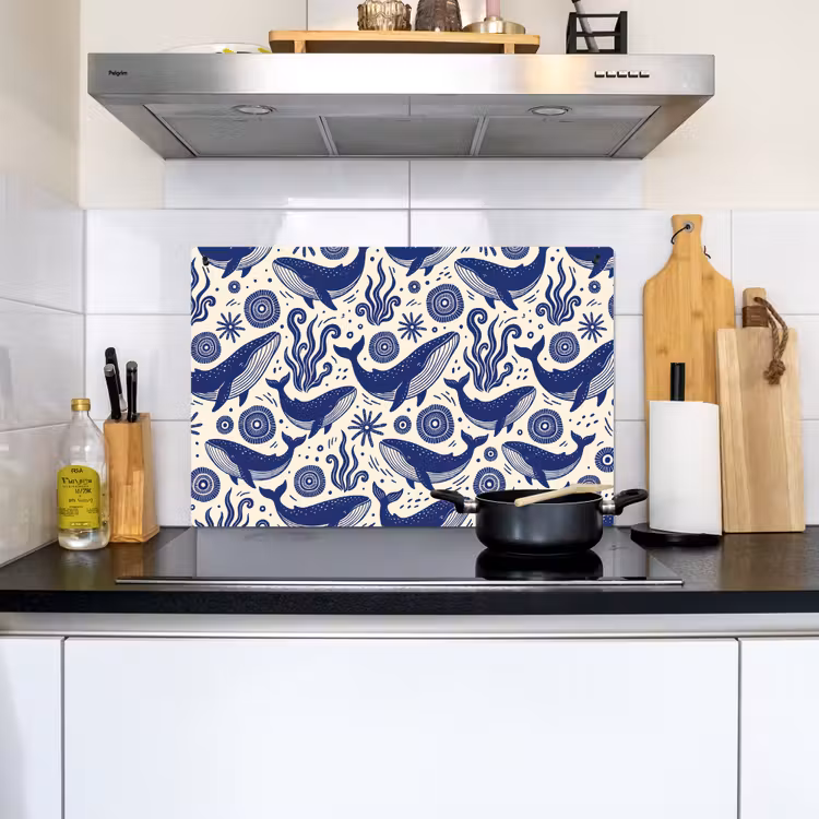 Walvis - Onderwater - Dieren - Abstract - Blauw Inductie beschemer met haakjes klein -sfeer2