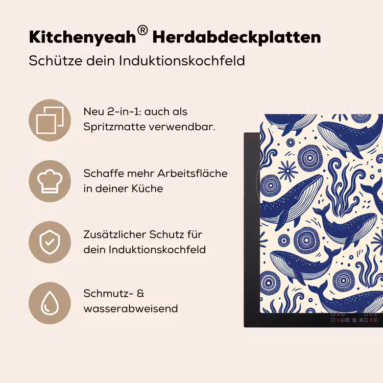 Walvis - Onderwater - Dieren - Abstract - Blauw Inductie beschemer met haakjes klein -ky-usp-de