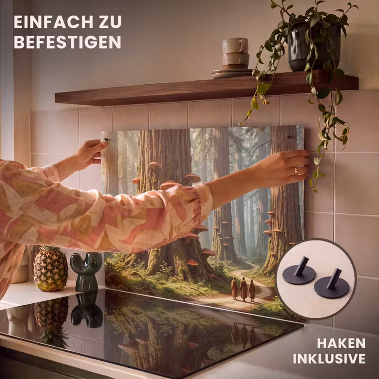 2-in-1 Herdabdeckplatte & Spritzschutz - Wald – Bäume – Natur - Bos - Bomen - Natuur Inductie beschemer met haakjes klein