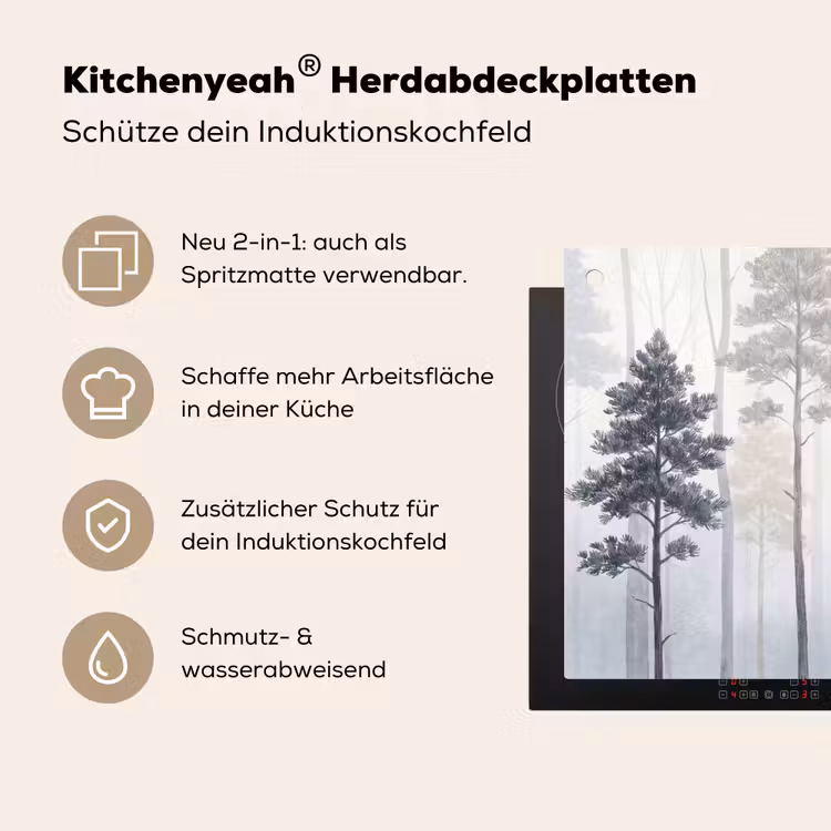 Bos - Bomen - Mist - Natuur - Illustratie - Grijs Inductie beschemer met haakjes klein -ky-usp-de