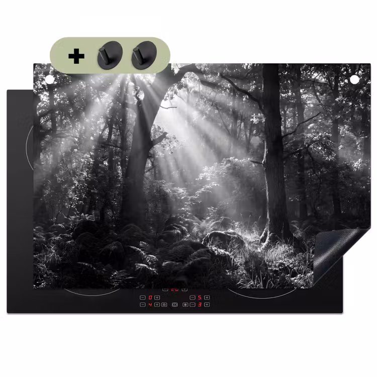 Bos - Lichtstralen - Natuur - Zwart-wit Inductie beschemer met haakjes klein -3d