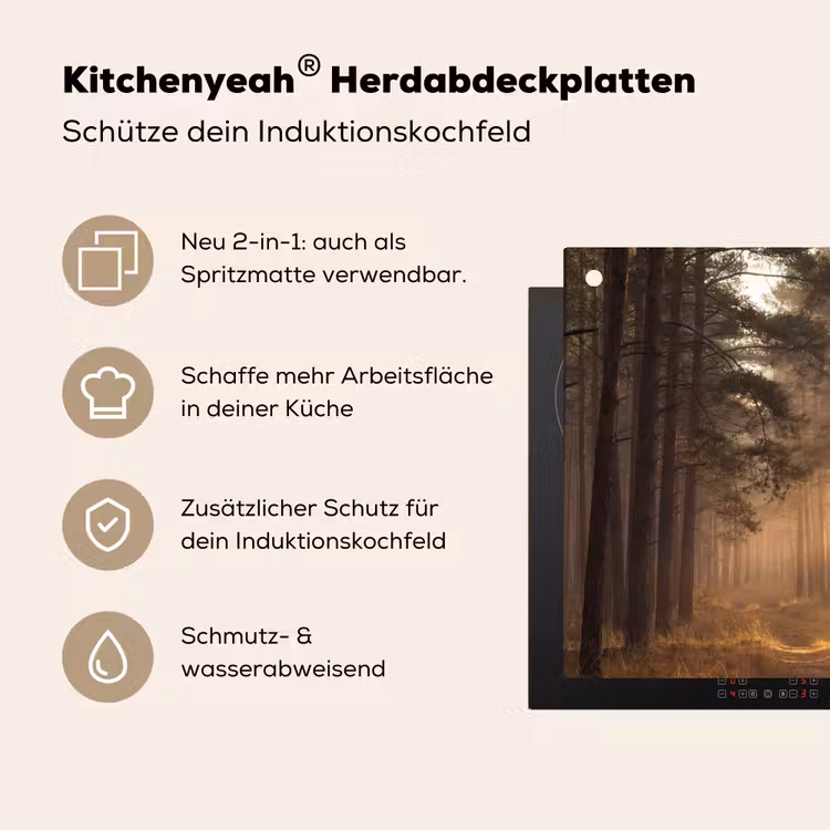 Bos - Mist - Zonlicht Inductie beschemer met haakjes klein -ky-usp-de
