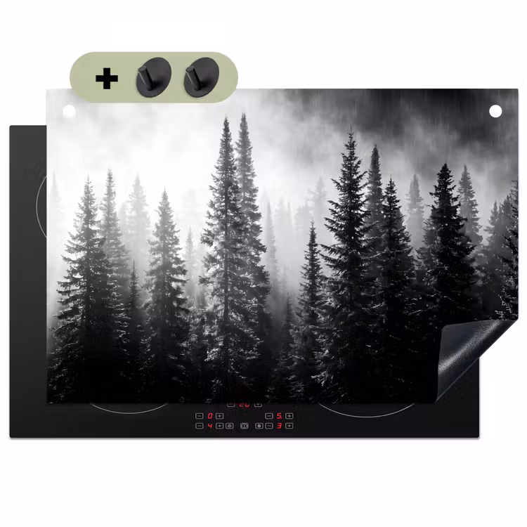 Bos - Mist - Winter - Monochroom - Natuur Inductie beschemer met haakjes klein -3d