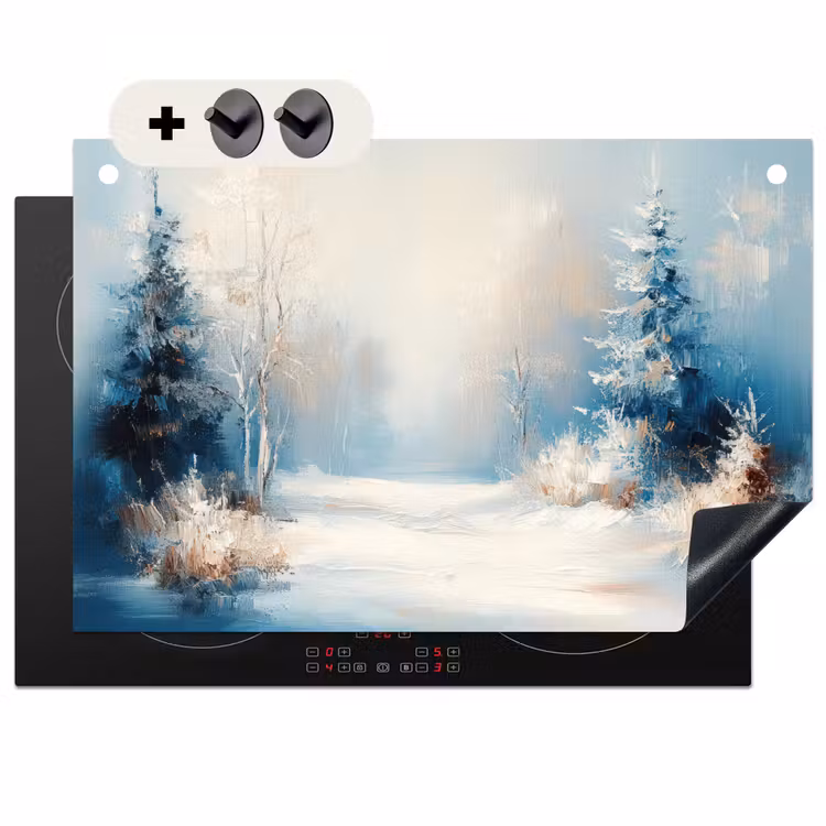 2-in-1 Herdabdeckplatte & Spritzschutz - Wald – Winter – Natur – Abstrakt – Schnee — 1