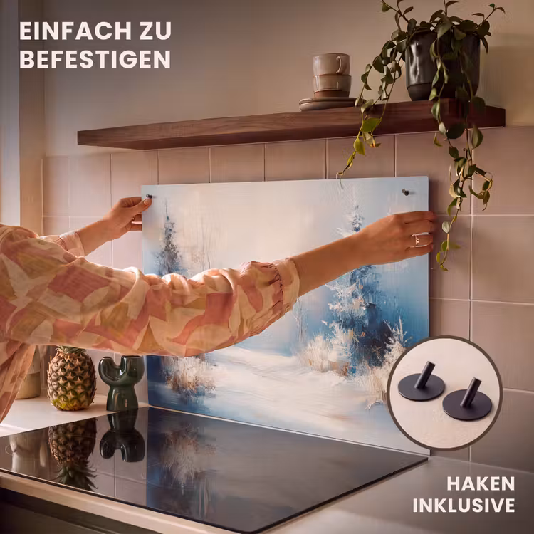 2-in-1 Herdabdeckplatte & Spritzschutz - Wald – Winter – Natur – Abstrakt – Schnee — 7