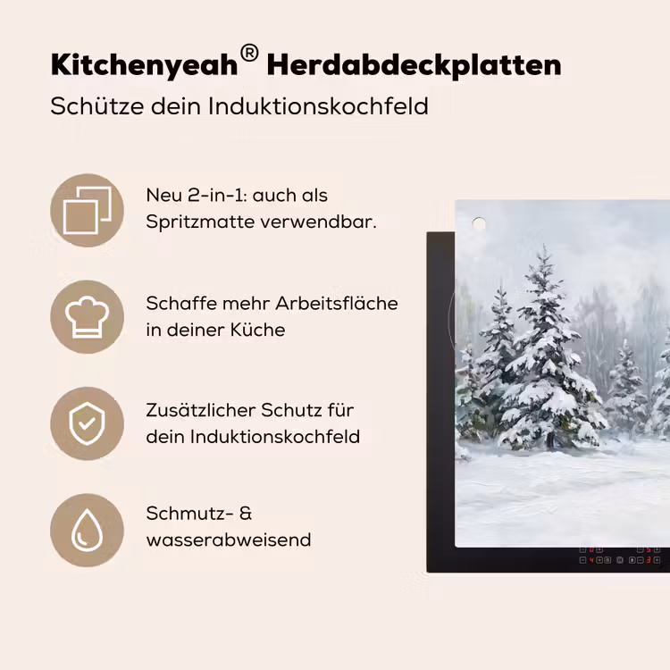 Bospad - Dennen - Sneeuw - Winter - Rustgevend Inductie beschemer met haakjes klein -ky-usp-de