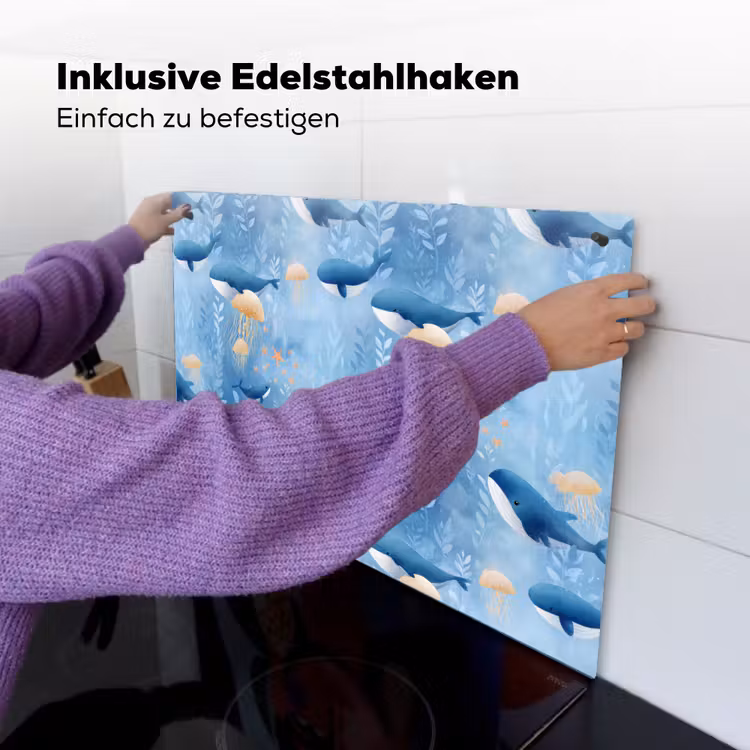 Walvissen - Oceaan - Blauw Inductie beschemer met haakjes klein 777 -ky-ophangen-de