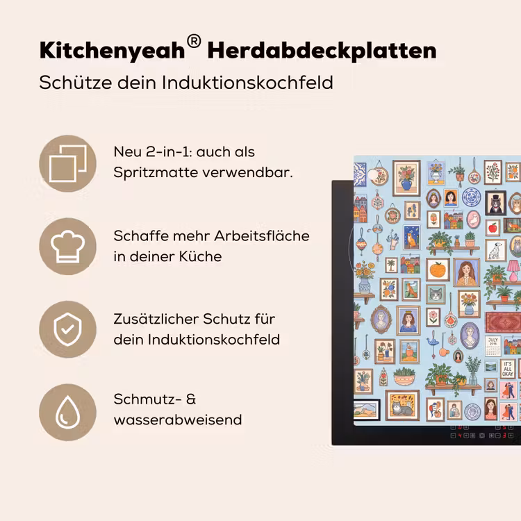 Wanddecoratie - Collectie - Huis - Illustratief - Kleurrijk Inductie beschemer met haakjes klein -ky-usp-de