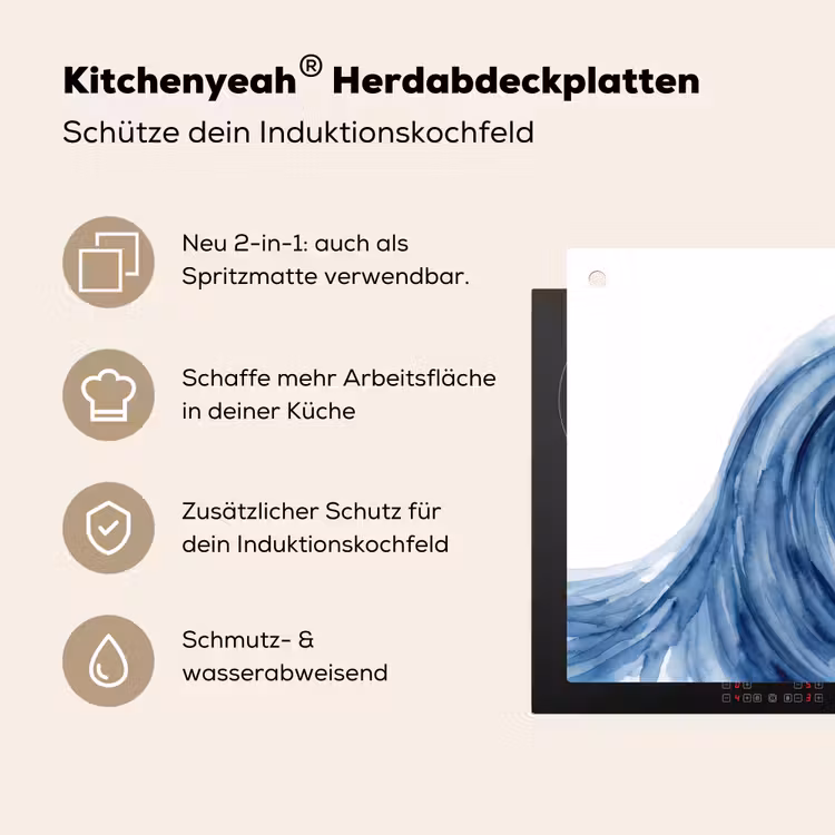 Water - Beweging - Natuur - Modern - Blauw Inductie beschemer met haakjes klein -ky-usp-de
