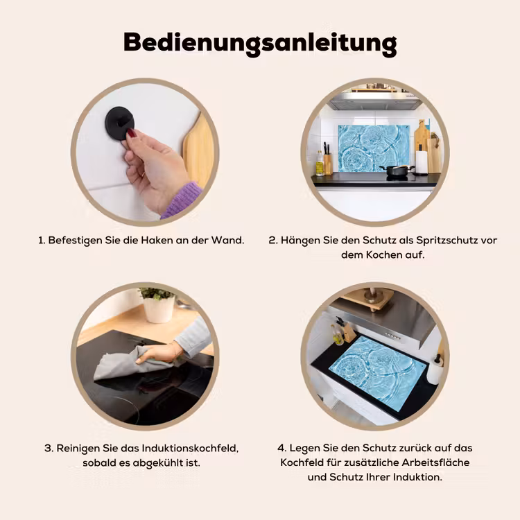 Water - Blauw - bubbels Inductie beschemer met haakjes klein -ky-gebruik-de