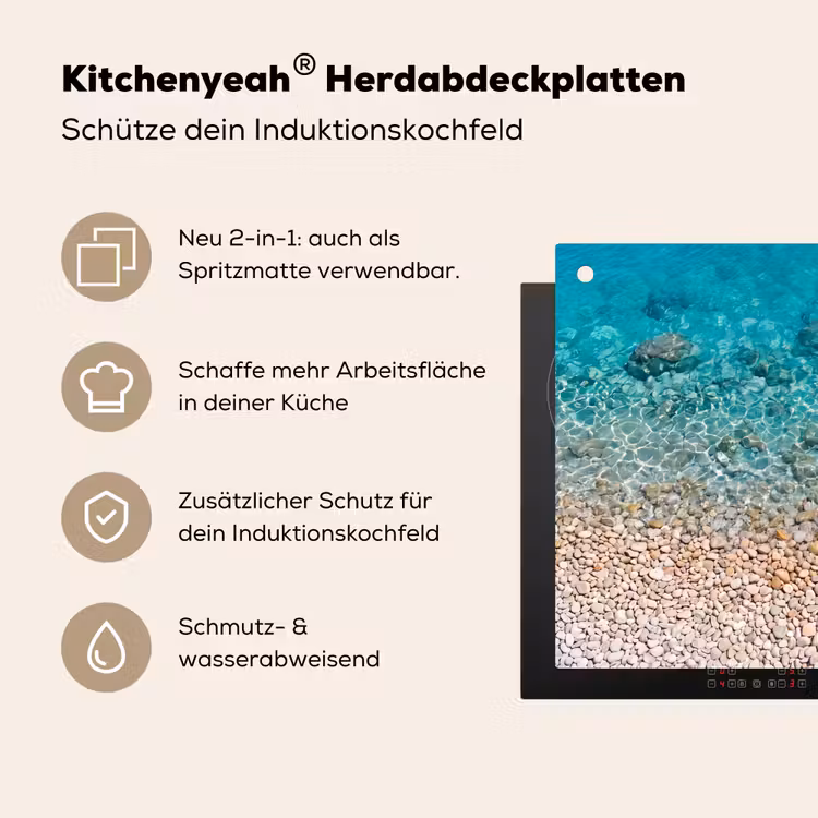 Water - Kiezels - Natuur - Levendig - Turkoois Inductie beschemer met haakjes klein -ky-usp-de