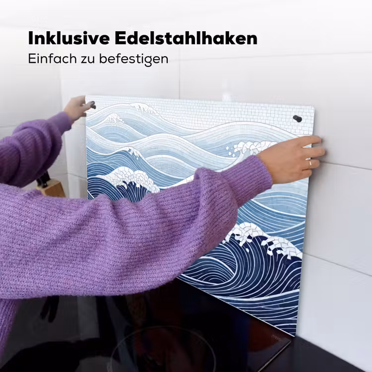 Water - Mozaïek - Landschap - Modern - Blauw Inductie beschemer met haakjes klein -ky-ophangen-de