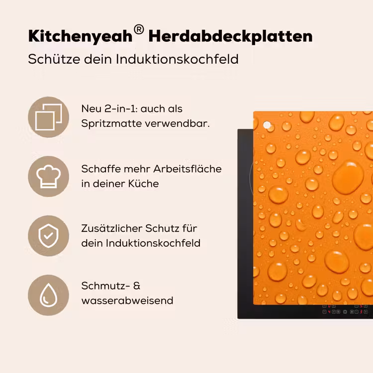 Water - Druppels - Oranje Inductie beschemer met haakjes klein -ky-usp-de