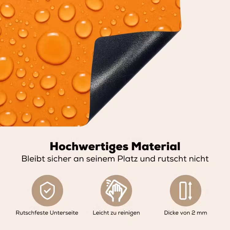 Water - Druppels - Oranje Inductie beschemer met haakjes klein -ky-onderkant-de