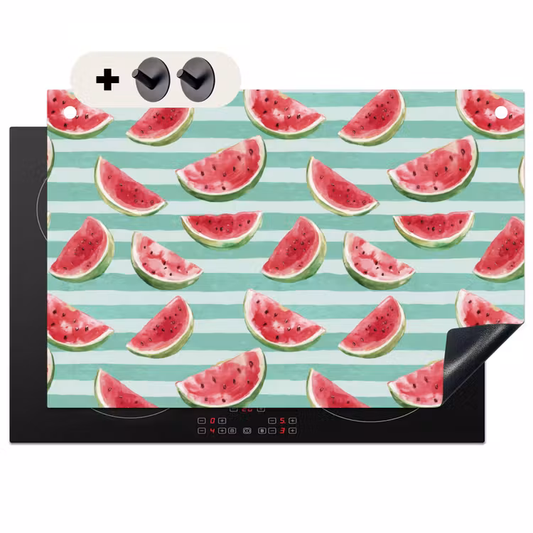 2-in-1 Herdabdeckplatte & Spritzschutz - Wassermelone - Streifen - Grün - Watermeloen - Strepen - Groen Inductie beschemer met haakjes klein 777