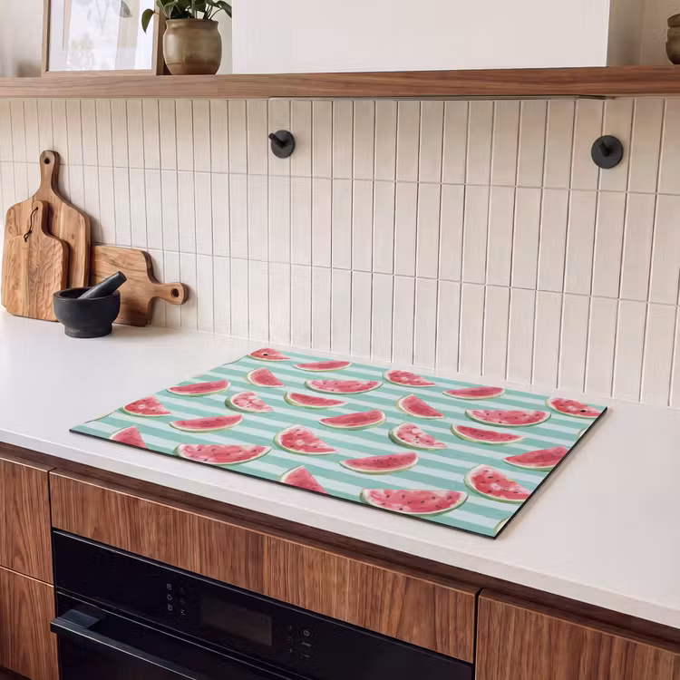 2-in-1 Herdabdeckplatte & Spritzschutz - Wassermelone - Streifen - Grün - Watermeloen - Strepen - Groen Inductie beschemer met haakjes klein 777